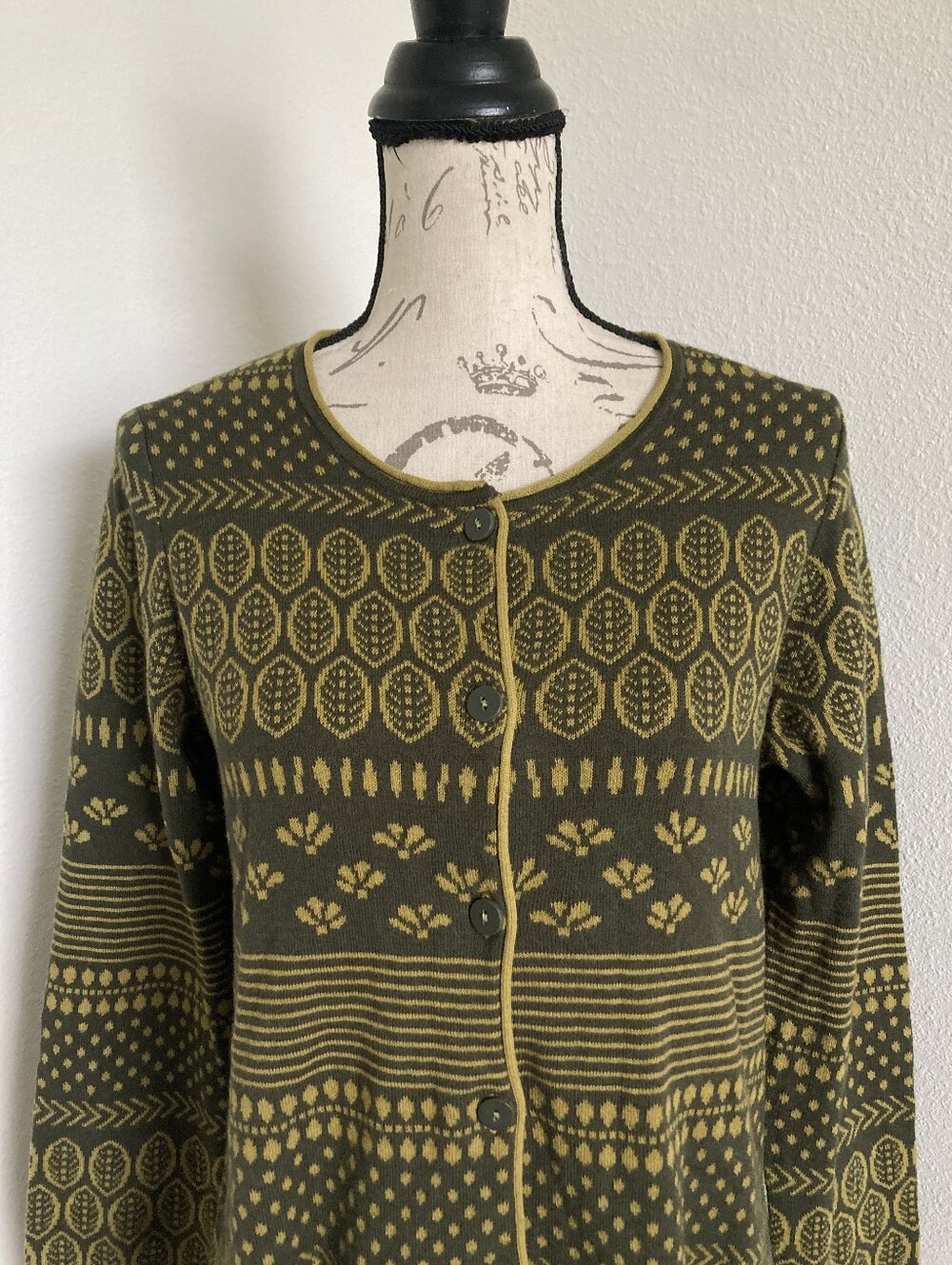Gudrun Sjoden Green Leaf long Cardigan sweater S Organic Cotton Wool Boho Nwt - Picture 5 of 15